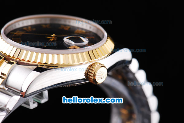 Rolex Datejust Oyster Perpetual Swiss ETA Automatic Movement ETA Case Two Tone with Gold Bezel,Black MOP Dial and Gold Roman Marking - Click Image to Close
